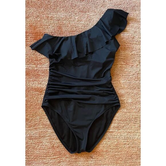 Hilor Black One Shoulder One Piece Swimsuit Women's Great Condition Size S-M - Picture 2 of 7